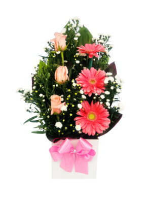 #42A- Arreglo Rosado con rosas y gerberas