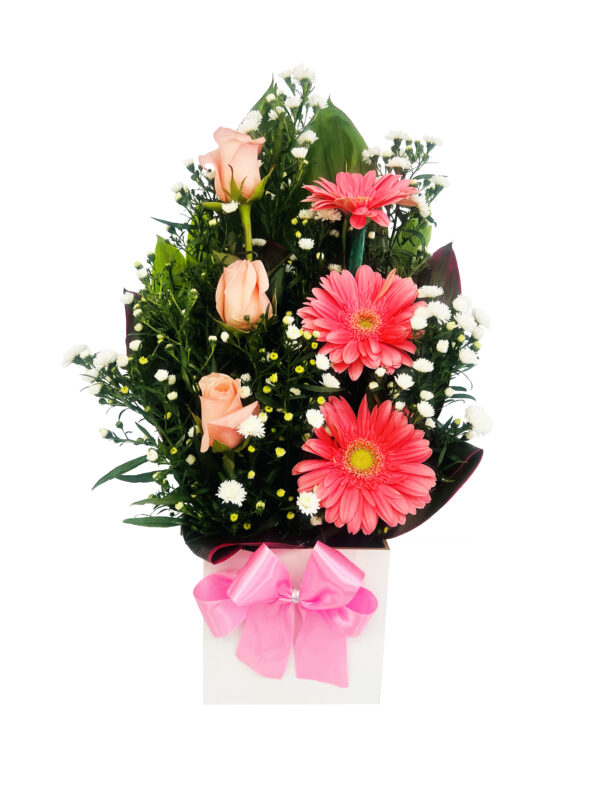 #42A- Arreglo Rosado con rosas y gerberas