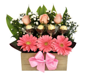 #42B- Arreglo Rosado con rosas y gerberas