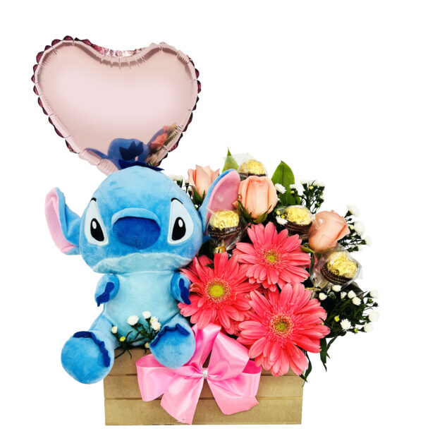 #41B - Arreglo Rosado con rosas, gerberas y peluche