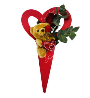#19A - Rosa decorada con osito y mini licor