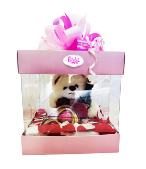 #67A - Caja con Peluche, Chocolates y licor miniatura