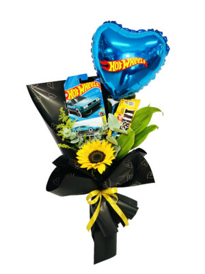 #21B - Ramo de 1 girasol con 1 Hot Wheels, Chocolate y Globo